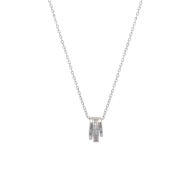 Oval tunnel cubic zirconia pendant necklace rhodium plated with adjustable chain