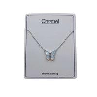 Butterfly mother of pearl necklace with rhodium-plated chain and adjustable length
