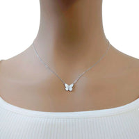 Butterfly mother of pearl necklace with rhodium-plated chain and adjustable length