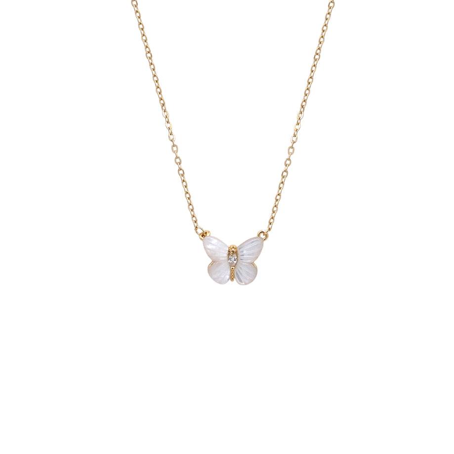 Butterfly mother of pearl necklace with gold-plated chain and delicate iridescent pendant