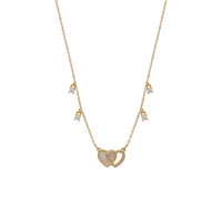 Gold-plated double heart cubic zirconia and mother of pearl necklace on delicate chain