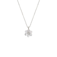 Flower Mother of Pearl Necklace with cubic zirconia pendant and rhodium plating