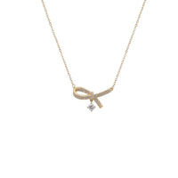 Gold plated ribbon cubic zirconia necklace with solitaire pendant on adjustable chain