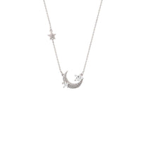 Moon and Star Cubic Zirconia Necklace with rhodium plating and adjustable chain