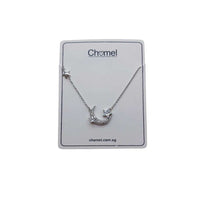 Moon and star cubic zirconia necklace with rhodium finish and adjustable chain