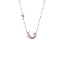 Moon and Star Cubic Zirconia Necklace in Rosegold with adjustable chain and sparkling celestial pendant