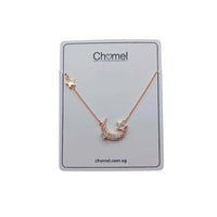 Moon and Star Cubic Zirconia Necklace in rosegold plating with adjustable chain and sparkling celestial pendant
