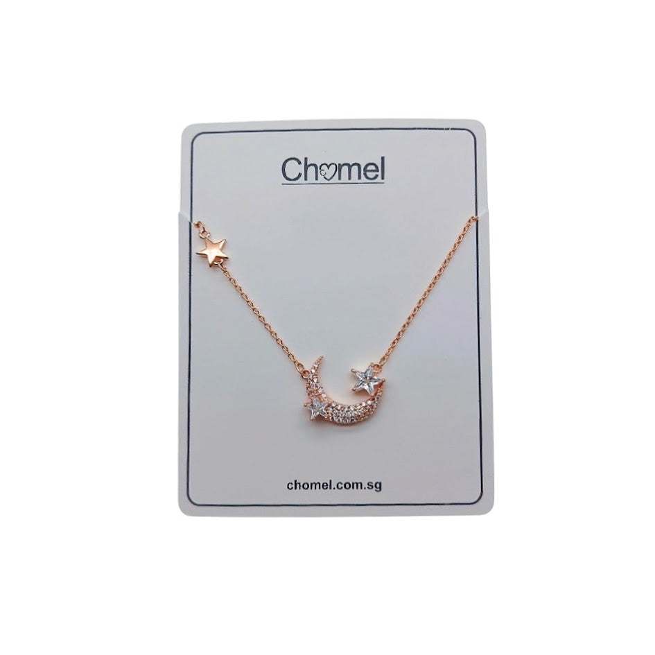 Moon and Star Cubic Zirconia Necklace in rosegold plating with adjustable chain and sparkling celestial pendant