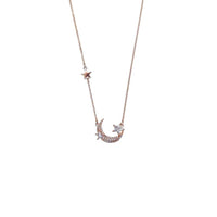 Moon and star cubic zirconia necklace in rosegold plated finish with adjustable chain and spring clasp