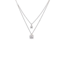 Elegant cubic zirconia layered necklace with 4mm and 7mm solitaires and rhodium plated finish