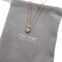 Rose gold layered heart cubic zirconia necklace with 4mm solitaire and 8mm CZ ball pendants