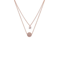 Rose gold heart cubic zirconia necklace with dual layered 4mm solitaire and 8mm CZ ball pendants