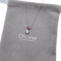 Lock & Key Cubic Zirconia Necklace with 6mm solitaire pendant and 4 moveable slider rings, rhodium plated finish