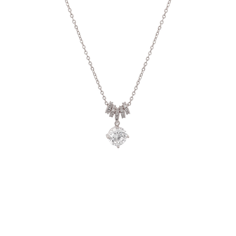 Lock & Key Cubic Zirconia Necklace with movable slider rings and 6mm solitaire pendant