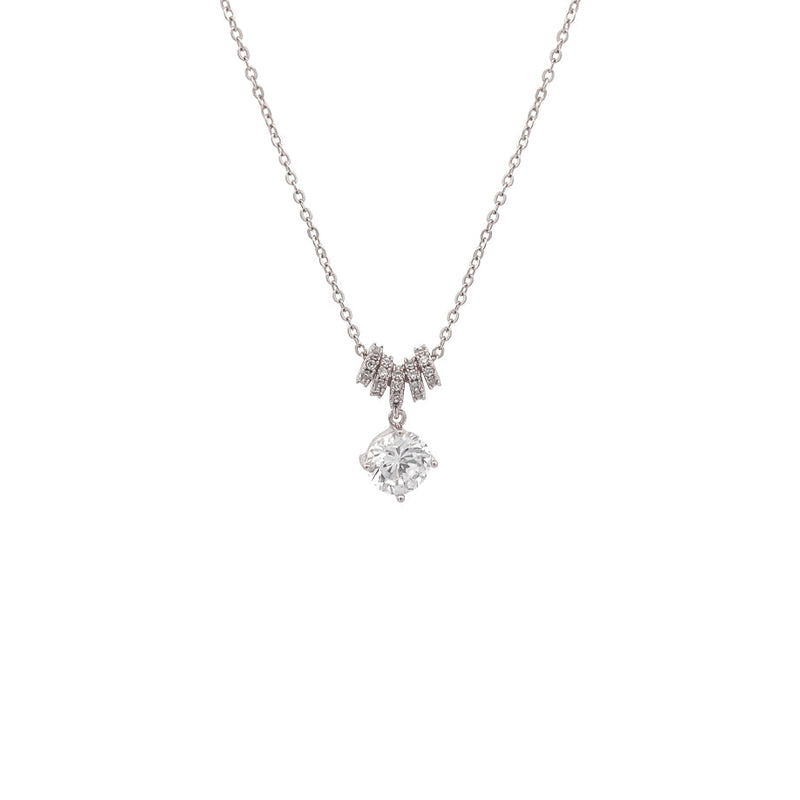 Lock & Key Cubic Zirconia Necklace with movable slider rings and 6mm solitaire pendant