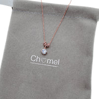 Lock & Key Cubic Zirconia Necklace with rosegold plated finish and moveable slider rings