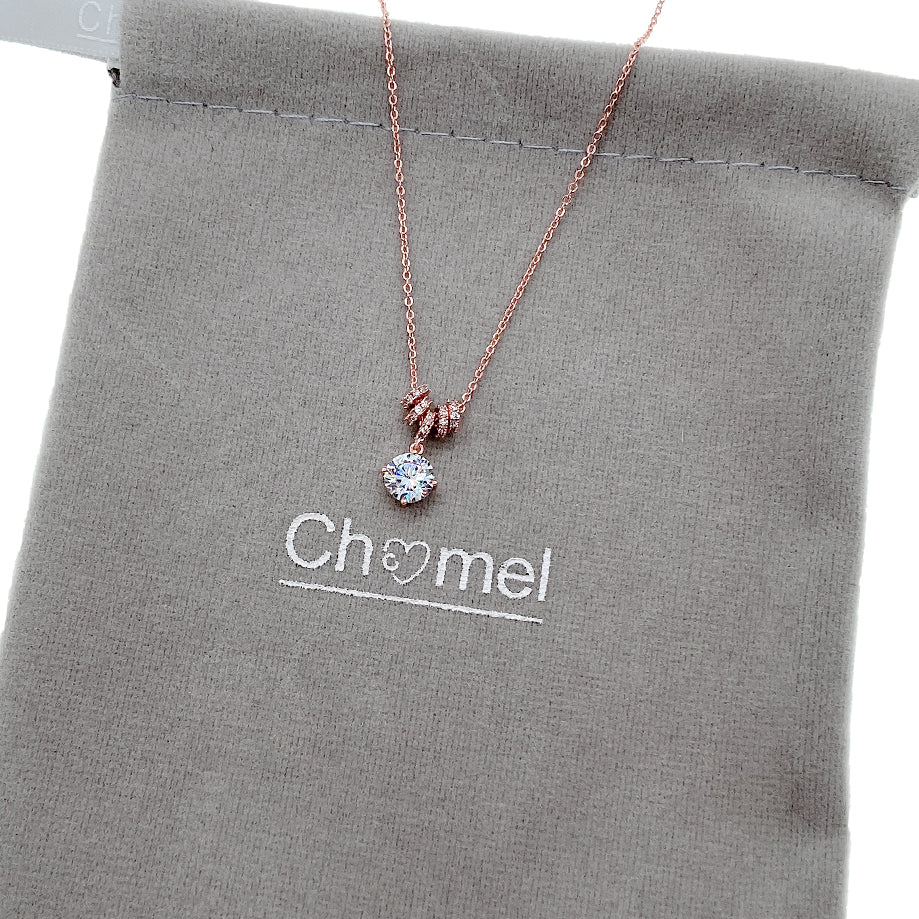Lock & Key Cubic Zirconia Necklace with rosegold plated finish and moveable slider rings