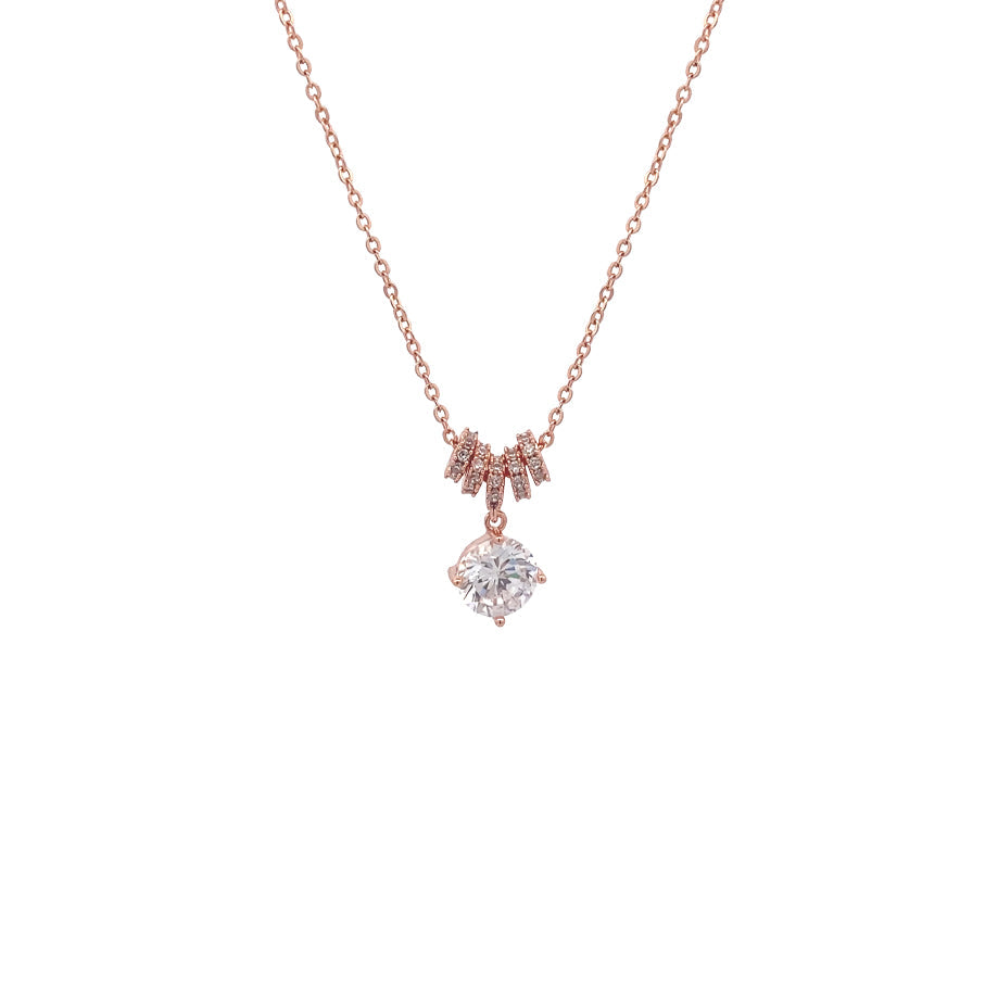 Rosegold Lock & Key Cubic Zirconia Necklace with 6mm solitaire pendant and 4 moveable slider rings