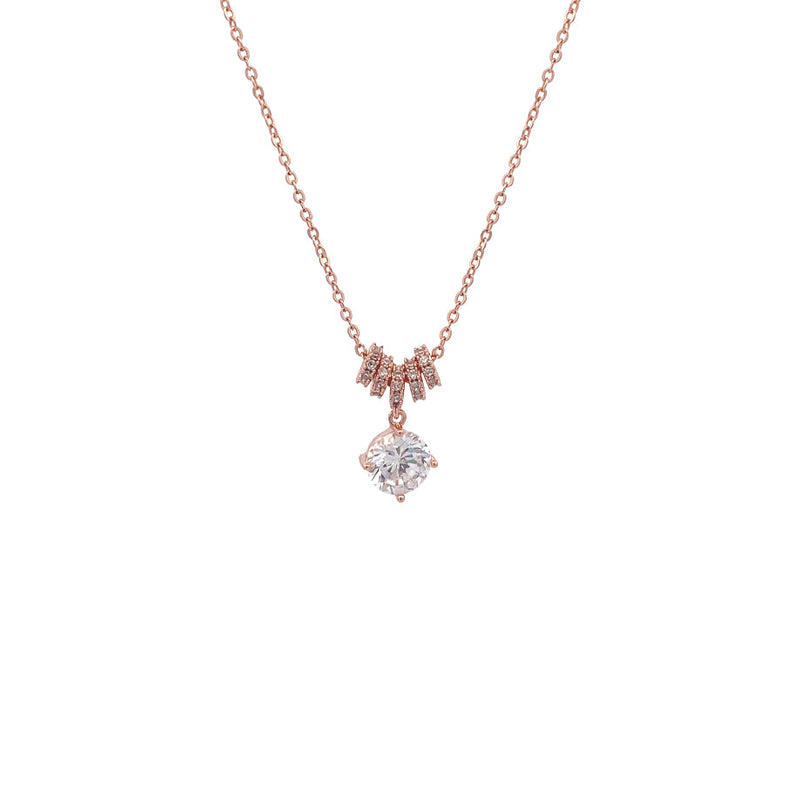 Rosegold Lock & Key Cubic Zirconia Necklace with 6mm solitaire pendant and 4 moveable slider rings