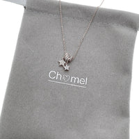 Lock & Key Cubic Zirconia Necklace with rhodium plated finish and adjustable slider rings