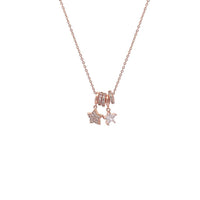 Lock & Key Cubic Zirconia Necklace with moveable slider rings and rosegold plated finish