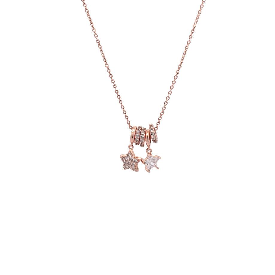 Lock & Key Cubic Zirconia Necklace with moveable slider rings and rosegold plated finish