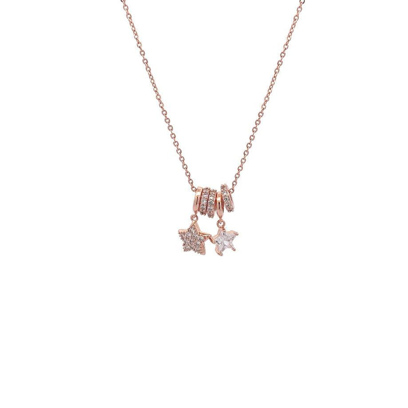 Lock & Key Cubic Zirconia Necklace with moveable slider rings and rosegold plated finish