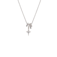 Lock & Key cubic zirconia necklace with celestial drop pendant and adjustable slider rings in rhodium plating