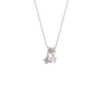 Cubic Zirconia star and butterfly pendant necklace with moveable slider rings and rhodium plating