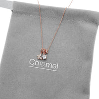 Lock & Key Cubic Zirconia Necklace with rosegold butterfly and star pendants and adjustable slider rings