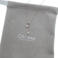 Cubic Zirconia Necklace with adjustable slider rings and heart solitaire pendants in rhodium finish