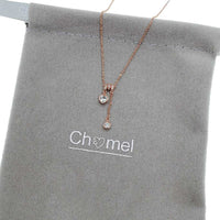  Cubic Zirconia Necklace with 3 moveable rosegold slider rings and heart and round solitaire pendants on adjustable chain