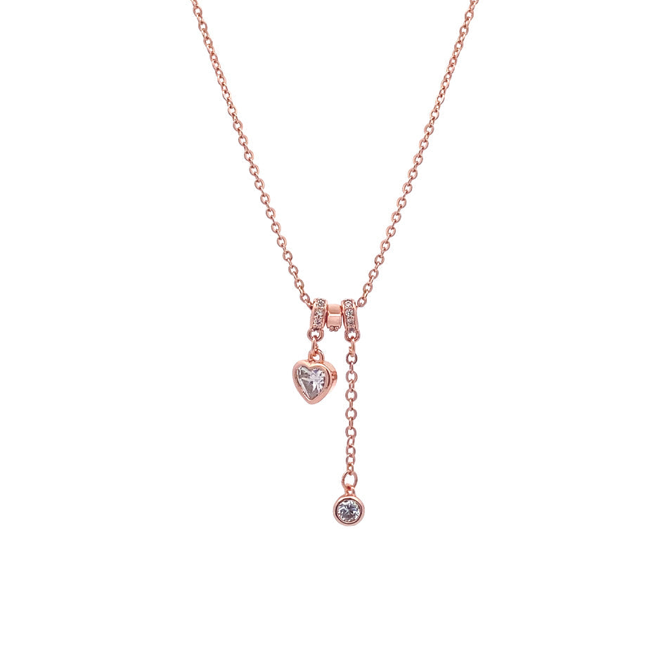 Lock & Key Cubic Zirconia necklace with 3 adjustable slider rings and rosegold finish