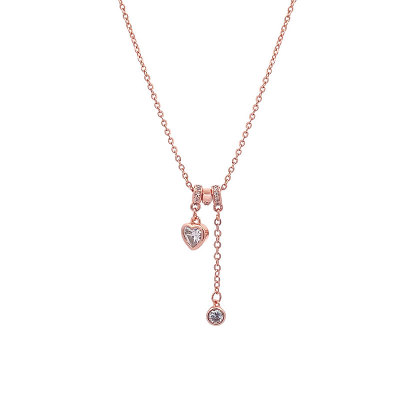 Lock & Key Cubic Zirconia necklace with 3 adjustable slider rings and rosegold finish