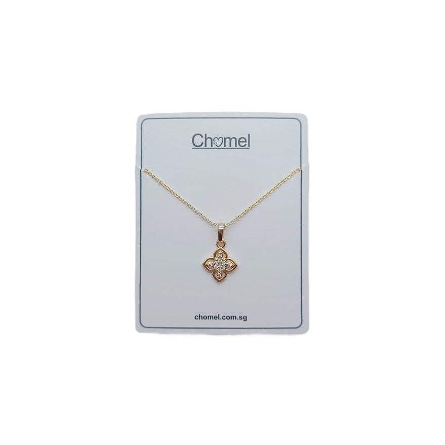 Gold plated flower cubic zirconia pendant necklace with adjustable chain