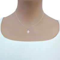 Gold plated flower cubic zirconia pendant necklace with adjustable chain