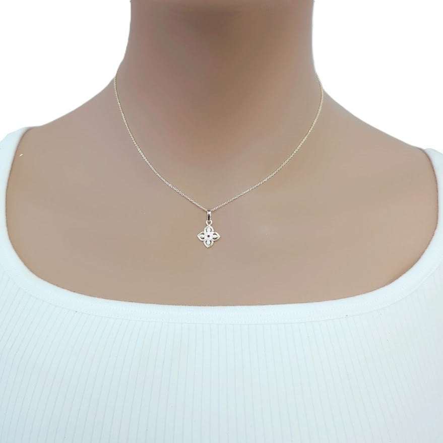 Gold plated flower cubic zirconia pendant necklace with adjustable chain