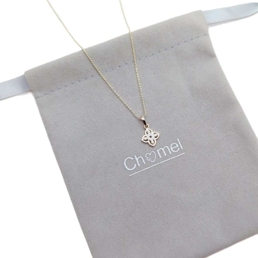 Gold plated flower cubic zirconia pendant necklace with adjustable chain, delicate and elegant design