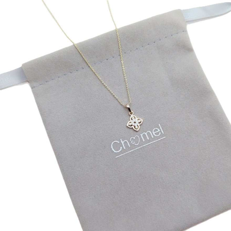 Gold plated flower cubic zirconia pendant necklace with adjustable chain, delicate and elegant design