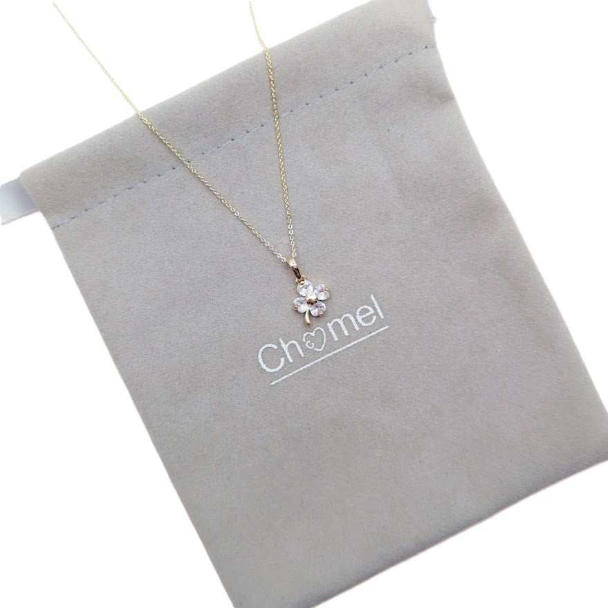 Gold-plated flower cubic zirconia pendant necklace, adjustable chain, delicate butterfly design