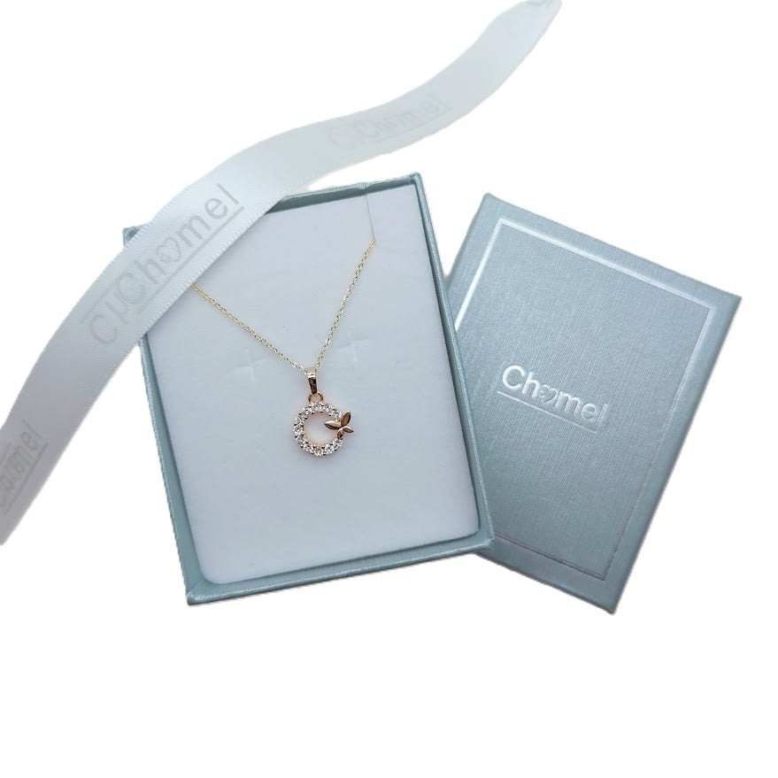 Gold plated butterfly cubic zirconia pendant necklace with adjustable chain