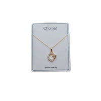 Gold plated butterfly cubic zirconia necklace with circular pendant on adjustable chain