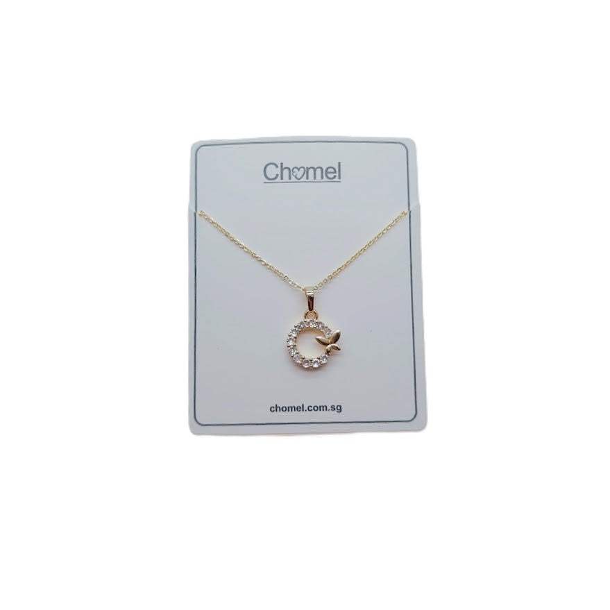 Gold plated butterfly cubic zirconia necklace with circular pendant on adjustable chain