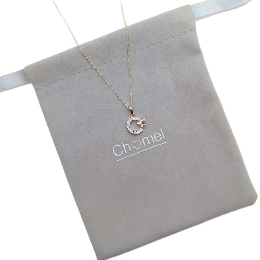 Gold plated butterfly cubic zirconia necklace with circle pendant on adjustable chain