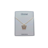 Butterfly Cubic Zirconia Necklace with a delicate gold-coloured chain and butterfly pendant edged in sparkling stones.