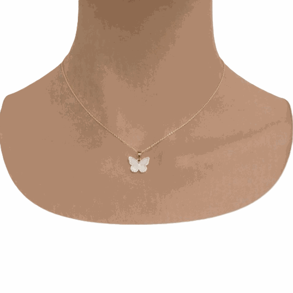 Butterfly Cubic Zirconia Necklace with a delicate gold-tone chain and small white butterfly pendant with sparkling accents.