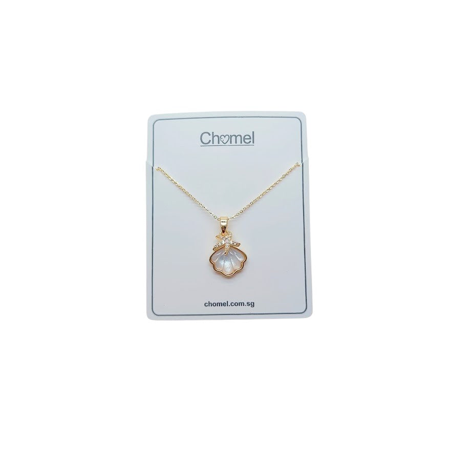 Gold-tone chain necklace with an iridescent shell-shaped pendant and sparkling Butterfly Cubic Zirconia accent.
