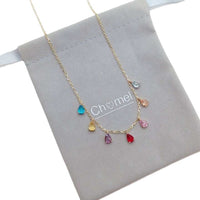 Elegant coloured teardrop cubic zirconia necklace with gold-plated chain and spring clasp closure