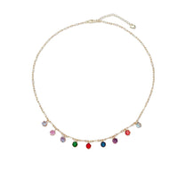 Gold-plated cubic zirconia necklace with colored round stones on delicate chain