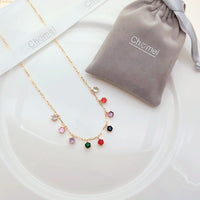 Elegant cubic zirconia necklace with coloured round stones on gold-plated chain